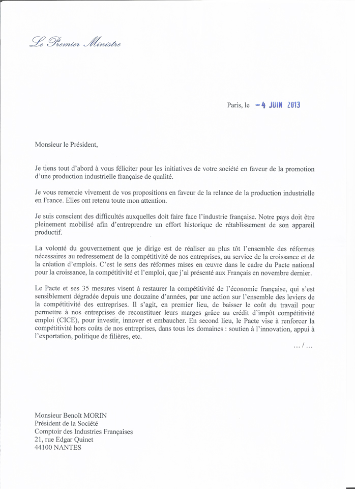 courrier premier ministre